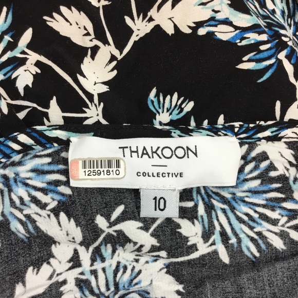THAKOON Collective Women's Black Floral Deep V Maxi Dress Short Sleeve Size 10 - Picture 9 of 10